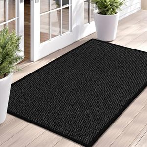 Fit Even Sunny Indoor & Outdoor Doormat – Washable Heavy Duty Welcome Mat for Outside & Inside Floors, Non-Slip Rubber Backed Mats for Entrance, Garden, Patio & Kitchen - (Black, 40x60 cm)