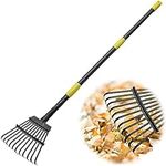 Inflation Garden Leaf Rake 5 FT, 21 cm Width 152 Long Heavy Duty Small 11 Tines, Adjustable Steel Handle,Garden Shrub for Collecting Debris in Flower Bed, Delicate Plants, Lawn ,Yard, Yellow