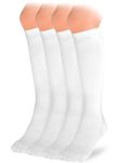 HUGH UGOLI Knee High Cotton Socks for Kids Girls Boys & Toddlers, Long School Uniform Socks, Soft & Comfortable,White, 7-8 Years Old, 4 Pairs