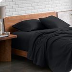 Bare Home Flannel Sheet Set 100% Cotton, Velvety Soft Heavyweight - Double Brushed Flannel - Deep Pocket (Queen, Black)