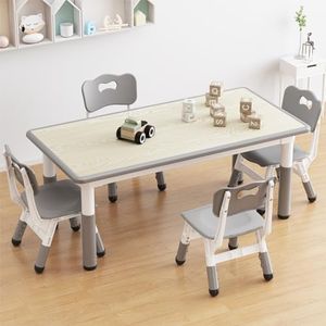 GarveeHome Kids Table and 4 Chairs Set, Height Adjustable Toddler Table and Chair Set, Graffiti Desktop, Children Multi-Activity Table for 4, Kids Study Table for Home Daycare Preschool for Ages 2-8