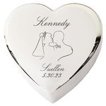 Crezusvo Heart-Shaped Jewelry Keepsake Box Personalized wedding gifts for Bride and Groom,Custom Engraved Name,Silver Toned