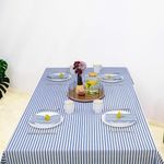RUSTIQUE LINENS 100% Cotton Candy Stripe Tablecloth for 6 Seater – Water & Stain Resistant Dining Table Cover – Heavyweight, Washable – Oasis Blue (190 x 150 CM)