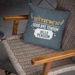 TheYaYaCafe Good Bye Tension Hello Pension Printed Velvet Cushion with Filler Throw Pillow Birthday Gifts for Father Retirement (12 x 12 Inches, Black)