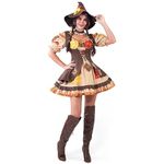 Spooktacular Creations Women Brown Scarecrow Dress with Hat, Collar Costume Set for Adult Halloween Dress Up Party Cosplay-L