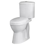 Balterley Close Coupled Toilet with Cistern & Soft Close Seat, Bathroom Toilet Cistern with Comfort Height Round Pan & Push Flush Button, WC Toilets for Bathrooms - 380mm x 650mm x 860mm (White)