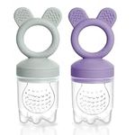 Bessentials Baby Fresh Fruit Food Feeder - 2 Pack Silicone Baby Mesh Feeders for Infant Safe Self Feeding |3 Sizes Food Pouches Included| Suitable for Baby 4m+（ Purple+Misty Green）