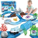 VATOS Track Toys, 183 Pcs Race Car Toys for Boys Girls 3 4 5 6 7 9 Year, Bendable Flexible Racetrack Cars with Shark & Ball, Ocean Theme Train Toys, STEM Educational Playset Birthday Gift