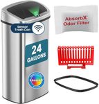 iTouchless 24 Gallon Extra Large Touchless Sensor Trash Can, Commercial Stainless Steel, 91L, AbsorbX Odor Filter, Automatic Kitchen Bin for Home, Office, Restaurant, Lobby, Store