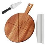 Acacia Wood Pizza Board, TJ POP 12 inch Pizza Board with Pizza Cutter and Pizza Peel, Round Pizza Chopping Board Serving Tray for Baking Homemade Pizza