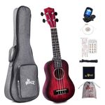 Winzz Kids Adults Ukulele Soprano Beginner Kit 21 Inches with 8 Accessories, Unique Color Design–Red