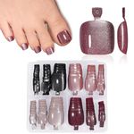 TOMICCA 120 Pcs Cat Eye Press On Toenails, 15 Sizes Full Cover False Toenails with 4 Styles (Black/Coffee/Burgundy/Pink Brown) – Magnetic Glitter Stick on Toenails for Women, DIY Home Manicure Kit