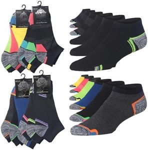 JAMES FIALLO Men's 12-Pairs Performance Low Cut Athletic Vibrant Multicolor Splash with Cool Grey Highlights Sport Socks, 2919-T1