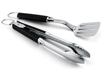 Weber Premium Grill Tool Set - Compact, 2-piece Made of Stainless Steel, consisting of Grill Tongs (38cm) and Turner (35cm), with Practical Handles, Dishwasher Safe - Silver (6645)