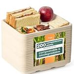 HAAGO 10" Compartment Plates - Sugarcane Bagasse 5 Compartment Food Trays, 21x26cm - Biodegradable & Compostable - Perfect Party Plates for Outdoor Events & Schools (200 Pack)