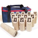 Kubb Smite Numbers Tossing Game with Hardwood Pins Including Carry Bag Viking Throwing Games Outdoor Family Set