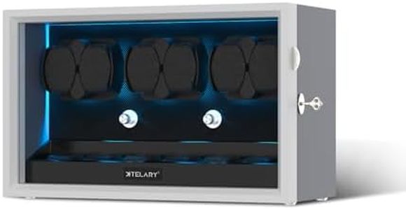 XTELARY Watch Winder for 6 Automatic Watches, Grey Lockable Automatic Winders with Extra 6 Watch Storages, 4 Rotation Modes, Flexible Watch Pillows, Quiet Mabuchi Motor, and Blue Backlight