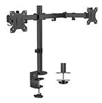 Husky Mounts Dual Monitor Stand Full Motion Swivel Tilt Fully Adjustable Computer Desk Mount Bracket with clamp and Grommet mounting Options Holds 2 Two Screens up to 27” Each, Heavy Duty Steel Arms