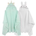 Toddler Towels with Hood, 2-Pack Absorbent Hooded Baby Bath Towels for Boy Girl, Soft 50'' x 32'' Toddler Bath Towels Baby Towels with Hood, Thick Baby Hooded Towels for Toddlers Kid (Green&White)