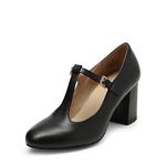 DREAM PAIRS Low Chunky Heels for Women T-Strap Mary Jane Pumps Wedding Dress Shoes DPU211,Size 6.5,Black/pu,DPU211