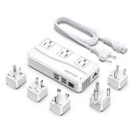 Power Converter BESTEK 220V to 110V 3-Outlet and 4-Port USB Travel Voltage Transformer with Type G/D/M/EU/AU/US Travel Plug Adapters, 200W