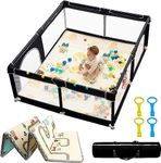 dearlomum Baby Playpen with Mat 70" X 60", Extra Large Play Yard for Babies and Toddlers, Safety Baby Fence, Indoor & Outdoor Kids Activity Play Center with Anti-Slip Suckers and Zipper Gate(Black)