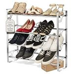 USTECH 4 Tier Adjustable Chrome Shoe Rack Storage Organizer | Portable, Large, Free Standing Closet Shelf for Bedroom and Entryway | Metal Shoe Shelf for Kids and Adults | 16 Pairs of Shoes