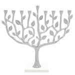 The Dreidel Company Hanukkah Menorah Tree of Life with Stone Base (Silver)