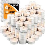 JD FRESH 100 PCs Tea Lights Smokeless Candles 4 Hours Long Burning Time | Mini Tealight Smokeless Paraffin Candles for Home, Pool, Shabbat, Weddings & Emergencies | White 100 PCs