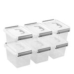 Waikhomes 6-Pack 6 L Storage Containers, Plastic Clear Storage Boxes with Lids (Grey handle)