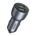 UGREEN USB Car Charger, 36W Dual USB QC 3.0 Fast Charging Car Adapter Aluminum Car Charger Compatible with iPhone 13 12 SE 11 11 Pro XR X XS, Galaxy S20 S20 Ultra S10+ S9 S8 Note and More