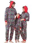 ANGELGGH Family Matching Dinosaur Print Christmas Onesie Pajamas, Hooded Holiday Sleepwear (Unisex, 2-3T, Xmas)