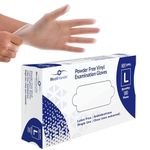 MediHands Vinyl Clear Gloves Large Disposable Surgical Gloves, Box of 100 Powder Free Latex Free & Protein Free, Medical Gloves, Food, Multi Use