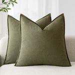 Foindtower Pack of 2, Decorative Linen Soild Throw Pillow Covers Soft Accent Cushion Case Boho Farmhouse Pillowcase for Chair Couch Sofa Bedroom Living Room Home Decor 18 x 18 Inch Olive Green