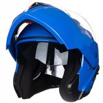 Flip-Up Motorcycle Helmet Dual Visor Sun Shield Flip up Modular Motocross DOT Approved Helmets (Blue, X-Large)