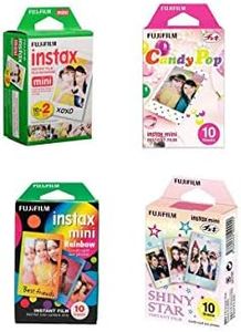 Fujifilm instax Mini Film Bundle D Consists of Daylight Film 20 Pack, Rainbow 10 Pack, Shiny Star 10 Pack, Candy Pop 10 Pack