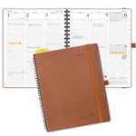 POPRUN 2025 Agenda 8.5" x 10.5" with Hourly Schedule & Vertical Weekly Layout - 2025 Weekly Planner for Time Management, Monthly Tabs, Pen Holder, Spiral Bound,Leather Soft Cover - Brown