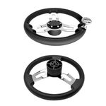 Mojiate Stainless Steel Steering Wheel,13.5'' Anti-Slip PU Foam Cover Steering Wheel with Power Grip Knob, Marine Steering System with Aluminum Mounting Base for Boats, Yachts, Pontoon Boats and More