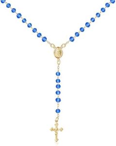 Barzel 18K Gold Plated Rosary Beaded Necklace, Virgin Mary Necklace, Guadalupe Necklace, 18 Inches with 2 Inch Extension, Waterproof, Tarnish Free, Made in Brazil (Blue)