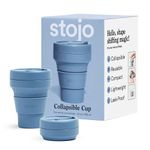 STOJO On-The-Go Collapsible Coffee Cup - 12oz / 355ml - Reusable & Foldable Silicone Travel Mug with Lid - Portable, Pocket Size - Dishwasher Safe - Steel Blue