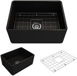 BOCCHI Classico Farmhouse Apron Front Fireclay 24 in. Single Bowl Kitchen Sink with Protective Bottom Grid and Strainer in M.Black