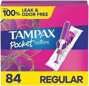 Tampax Pocket Radiant Compact Plastic Tampons, with LeakGuard Braid, Regular Absorbency, Unscented, 28 Count