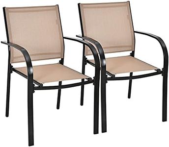 Costway 2 Pieces Outdoor Dining Chairs, Stackable Chairs with Armrests and Breathable Fabric, Patio Bistro Chairs for Garden, Backyard and Poolside