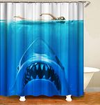 Fullfun Jaws shower curtain shark, Funny ocean-themed shower curtain set with 12 hooks, Cool waterproof and mold-proof bathroom curtains, 71 x 71 inches(180 x 180 cm)