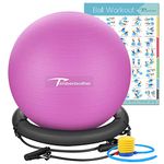 Timberbrother Anti-Burst Exercise Ball/Stability Ball 65cm Diameter with Resistance Bands & Pump for Yoga, Pilates, Fitness, Physical Therapy, Gym and Home Exercise (Violet with Ring & Bands)