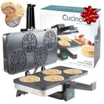 Mini Pizzelle Italian Waffle Iron Maker- Baker Makes Four 3 1/4 Inch Traditional Cookies at Once- Classic Recipes Included