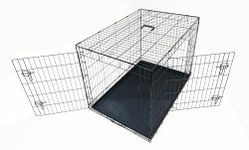 AllPetSolutions Dog Crate Dog Cage Medium Size - 109.3L x 69.5W x 75.5Hcm - Foldable Puppy Dog Crates - 2 Front & Side Gate Doors with Sliding Locks, Removable Tray - Black