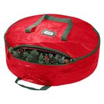 30" Christmas Wreath Storage Bag Artificial Wreath Container Garland Holiday Xmas Wreaths Holder Sturdy Handles Inner Straps Card Slot Dual Zipper Red