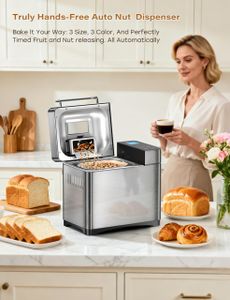 KEEPEEZ Pro 2LB Stainless Steel Bread Maker – 17-in-1, Ceramic Pan, Nut Dispenser