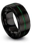 Tungsten Wedding Band Ring 10mm for Men Women Green Black Beveled Edge Brushed Polished Center Line Size 11